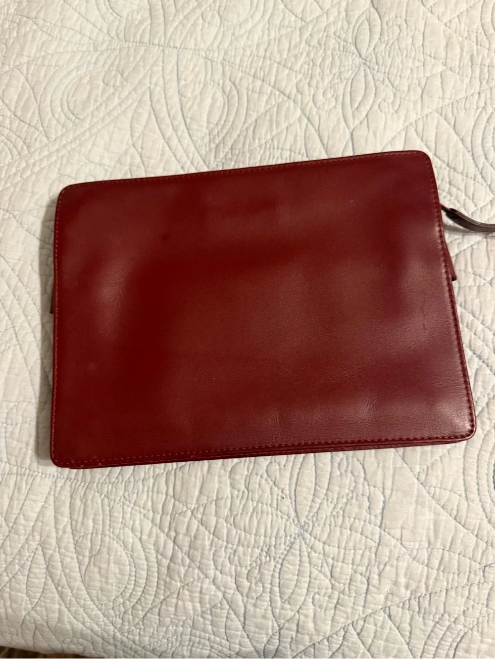 Vintage Cartier Burgundy Leather Clutch with Gold Corner Accents